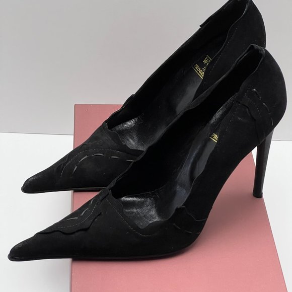 ❤️❤️Italian Suede Black Pump Heels Size 7 by Work In Progress - Picture 2 of 10